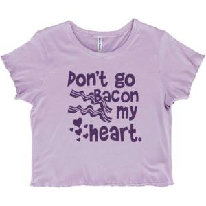 Don’t Go Bacon My Heart Cute Pun Juniors Lettuce Trim Crop Top Womens Baby Tee(Orchid)