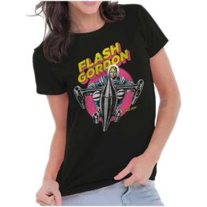 Flash Gordon Space Hero Vintage Comic Womens Slim Fit Graphic Tee(Black)