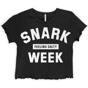 Funny Feeling Salty Snark Week Joke Juniors Lettuce Trim Crop Top Womens Baby Tee(Black)