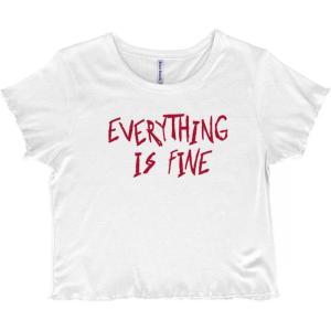 Funny Sarcastic Everything is Fine Juniors Lettuce Trim Crop Top Womens Baby Tee(White)