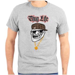 Funny Thug Life Troll Face Meme Graphic T Shirt Men or Women(Sport Grey)