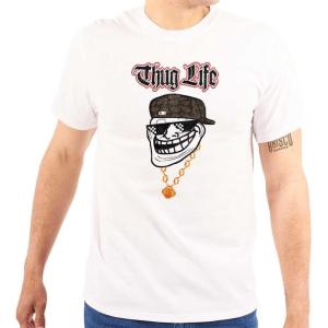 Funny Thug Life Troll Face Meme Graphic T Shirt Men or Women(White)