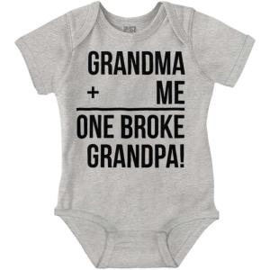 Grandma Plus Me Is One Broke Grandpa Baby Romper Boys or Girls(Heather)