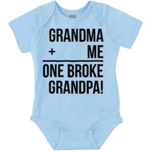 Grandma Plus Me Is One Broke Grandpa Baby Romper Boys or Girls(Light Blue)