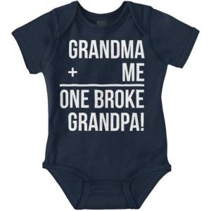 Grandma Plus Me Is One Broke Grandpa Baby Romper Boys or Girls(Navy)