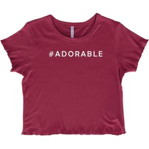 Hashtag Adorable Cute Social Media Juniors Lettuce Trim Crop Top Womens Baby Tee(Burgundy)
