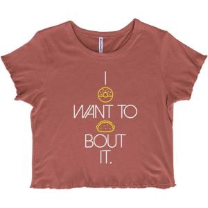 I Donut Want to Taco Bout it Food Pun Juniors Lettuce Trim Crop Top Womens Baby Tee(Chocolate)