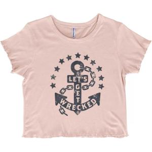 Let’s Get Wrecked Summer Beach Anchor Juniors Lettuce Trim Crop Top Womens Baby Tee(Blush)