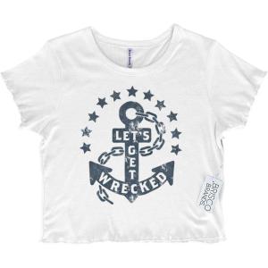 Let’s Get Wrecked Summer Beach Anchor Juniors Lettuce Trim Crop Top Womens Baby Tee(White)