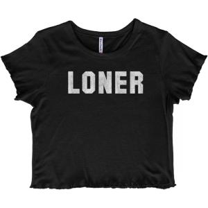 Loner Simple Anti Social Statement Juniors Lettuce Trim Crop Top Womens Baby Tee(Black)
