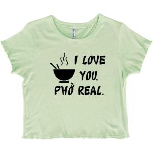 Love You Pho Real Vietnamese Food Juniors Lettuce Trim Crop Top Womens Baby Tee(Mint Green)
