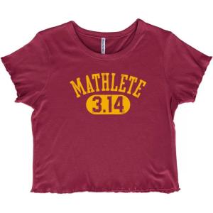 Mathlete Pi Math Student Teacher Juniors Lettuce Trim Crop Top Womens Baby Tee(Burgundy)