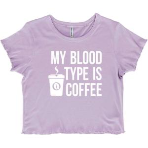 My Blood Type Coffee Caffeine Addict Juniors Lettuce Trim Crop Top Womens Baby Tee(Orchid)