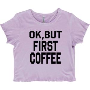 Ok But First Coffee Caffeine Java Latte Juniors Lettuce Trim Crop Top Womens BAB(Orchid)