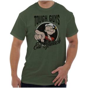 Popeye Tough Guys Eat Spinach Funny Mens Graphic T Shirt Tees(Military Green)