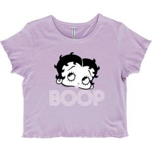 Retro Betty Boop Cartoon Character Juniors Lettuce Trim Crop Top Womens Baby Tee(Orchid)