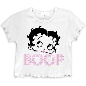 Retro Betty Boop Cartoon Character Juniors Lettuce Trim Crop Top Womens Baby Tee(White)