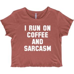 Run on Coffee Sarcasm Funny Sarcastic Juniors Lettuce Trim Crop Top Womens Baby Tee(Chocolate)