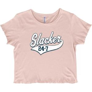 Slacker 247 Couch Potato Lazy Funny Juniors Lettuce Trim Crop Top Womens Baby Tee(Blush)