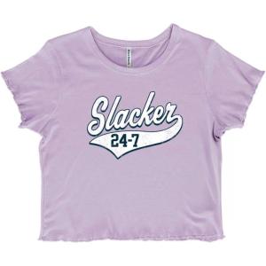Slacker 247 Couch Potato Lazy Funny Juniors Lettuce Trim Crop Top Womens Baby Tee(Orchid)