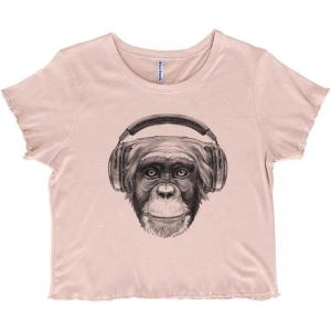 Smile Monkey Headphones Hipster Funny Juniors Lettuce Trim Crop Top Womens Baby Tee(Blush)