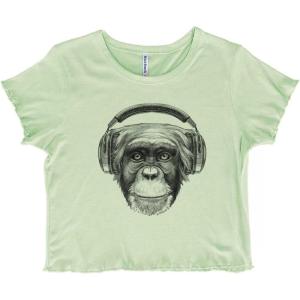 Smile Monkey Headphones Hipster Funny Juniors Lettuce Trim Crop Top Womens Baby Tee(Mint Green)