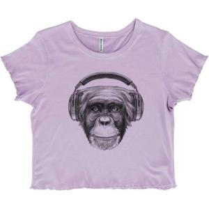 Smile Monkey Headphones Hipster Funny Juniors Lettuce Trim Crop Top Womens Baby Tee(Orchid)