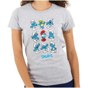 Smurfs Squad Papa Smurfette Cartoon Womens Slim Fit Graphic Tee(Sport Grey)