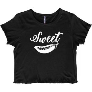 Sweet Pea Adorable Food Lover Cute Juniors Lettuce Trim Crop Top Womens Baby Tee(Black)