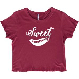 Sweet Pea Adorable Food Lover Cute Juniors Lettuce Trim Crop Top Womens Baby Tee(Burgundy)