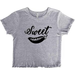 Sweet Pea Adorable Food Lover Cute Juniors Lettuce Trim Crop Top Womens Baby Tee(Sport Grey)