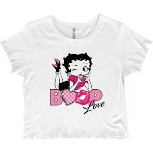 Vintage Betty Boop Cartoon Love Juniors Lettuce Trim Crop Top Womens Baby Tee(White)