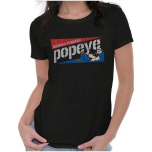 Vintage Popeye American Tradition Womens Slim Fit Graphic Tee(Black)
