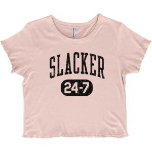 Vintage Retro Slacker 90s Throwback Juniors Lettuce Trim Crop Top Womens Baby Tee(Blush)