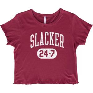 Vintage Retro Slacker 90s Throwback Juniors Lettuce Trim Crop Top Womens Baby Tee(Burgundy)