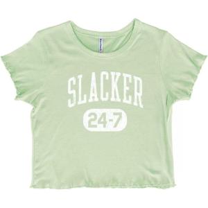 Vintage Retro Slacker 90s Throwback Juniors Lettuce Trim Crop Top Womens Baby Tee(Mint Green)