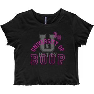 Vintage University of Betty Boop Juniors Lettuce Trim Crop Top Womens Baby Tee(Black)