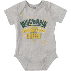 Wisconsin Say Cheese State Shape Baby Romper Boys or Girls(Heather)