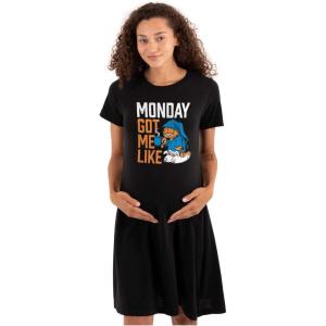 Womens Maternity Funny Garfield Cartoon Hates Mondays Pregnancy Dress(Black)