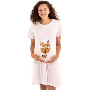 Womens Maternity Funny Garfield Cartoon Scratching Cat Pregnancy Dress(White)