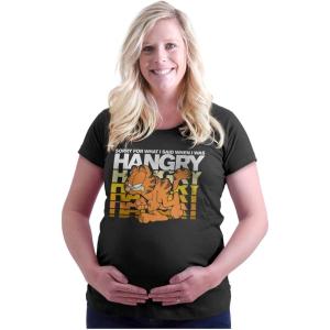 Womens Maternity Funny Garfield Hangry Attitude T Shirt Tee(Black)