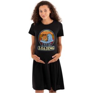 Womens Maternity Retro Garfield Cartoon Baby Loading Pregnancy Dress(Black)