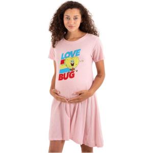 Womens Maternity Spongebob Cartoon Heart Love Bug Pregnancy Dress(Light Pink)