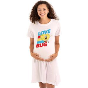 Womens Maternity Spongebob Cartoon Heart Love Bug Pregnancy Dress(White)
