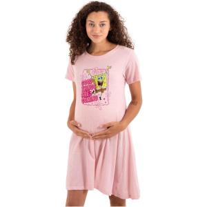 Womens Maternity Spongebob Good Things are Coming Pregnancy Dress(Light Pink)