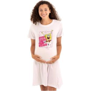 Womens Maternity Spongebob Good Things are Coming Pregnancy Dress(White)