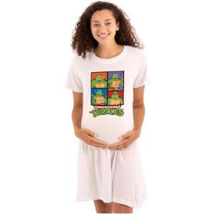 Womens Maternity TMNT Ninja Turtles Cartoon Squares Pregnancy Dress(White)