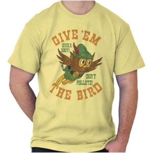 Woodsy Owl Cartoon Give Em The Bird Graphic T Shirt Men or Women(Yellow Haze)