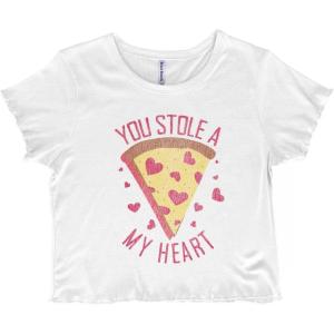 You Stole Pizza My Heart Valentine Juniors Lettuce Trim Crop Top Womens Baby Tee(White)