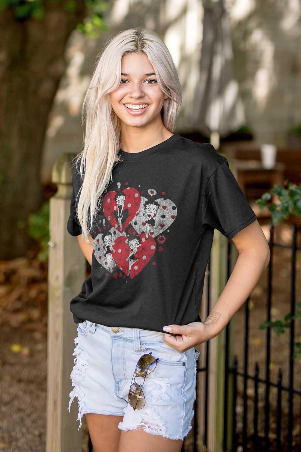 imageBetty Boop Love Hearts and Kisses Womens Graphic T Shirt TeesBlack